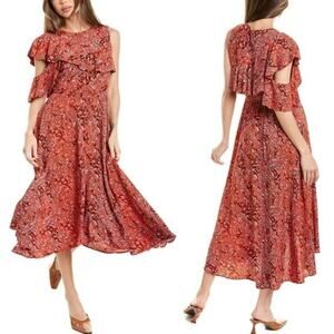 Maje Red Floral Midi Dress